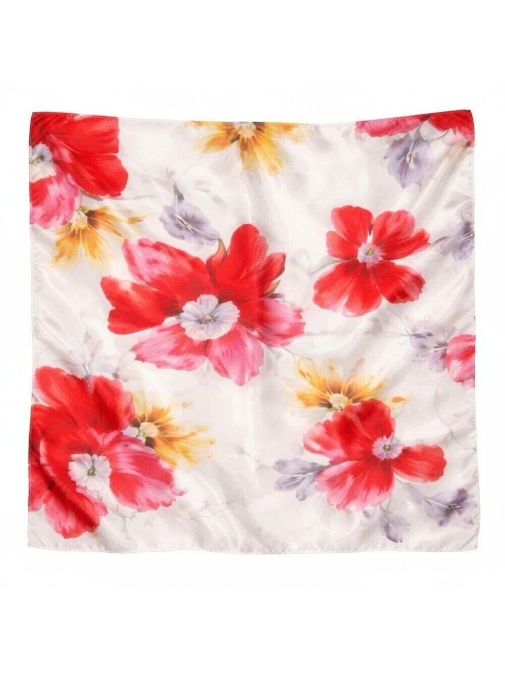 Red Floral Satin Scarf 20x20 Women's Hair Tie Neck Wrist Wrap